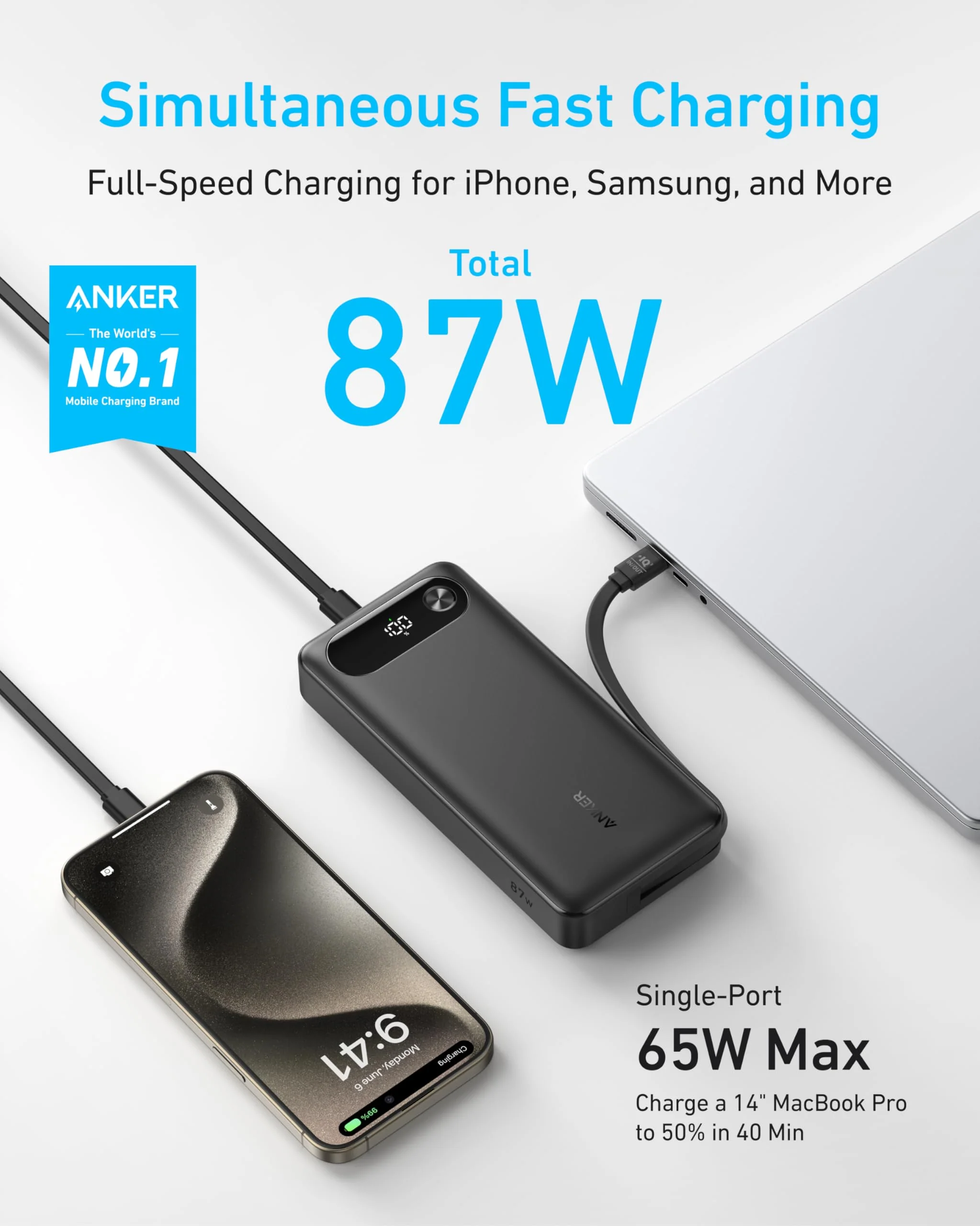 Anker Power Bank (20K, 87W, Built-In USB-C Cable) - Image 16