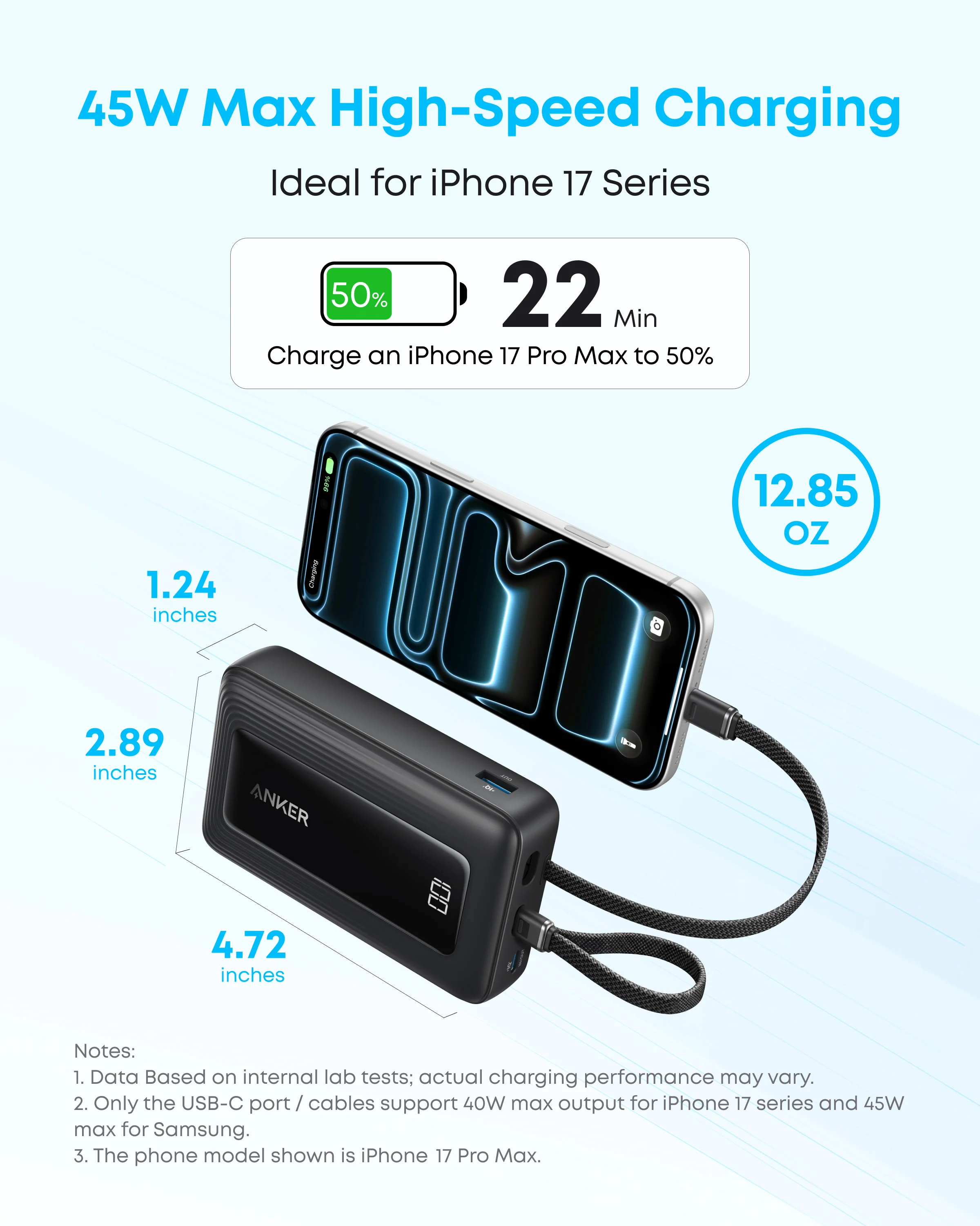 Anker Zolo Power Bank (20K, Built-In USB-C and Lightning Cable) - Image 7