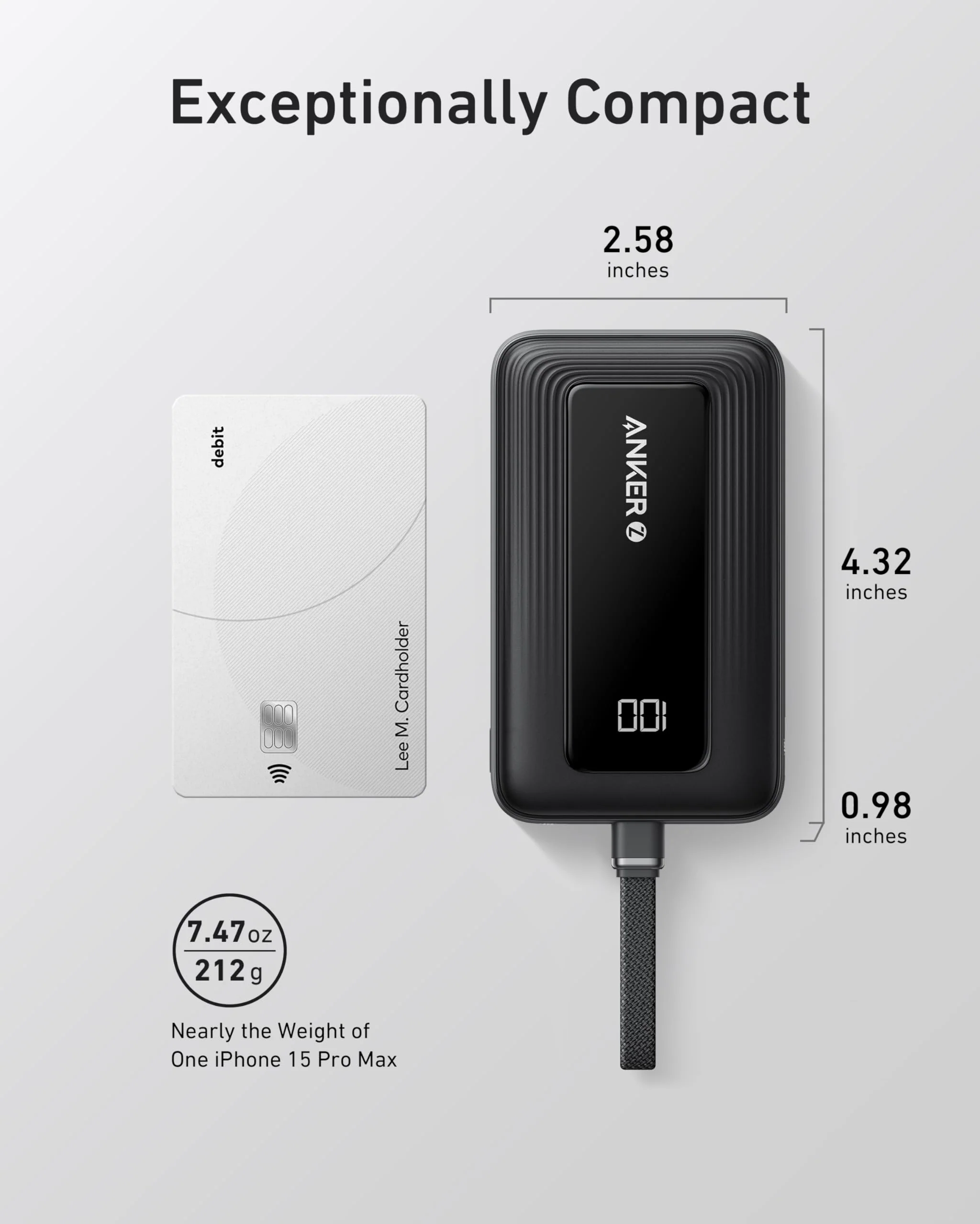 Anker Zolo Power Bank (10K, 30W) with a 5.4-inch (13.7 cm) built-in USB-C cable. - Image 14