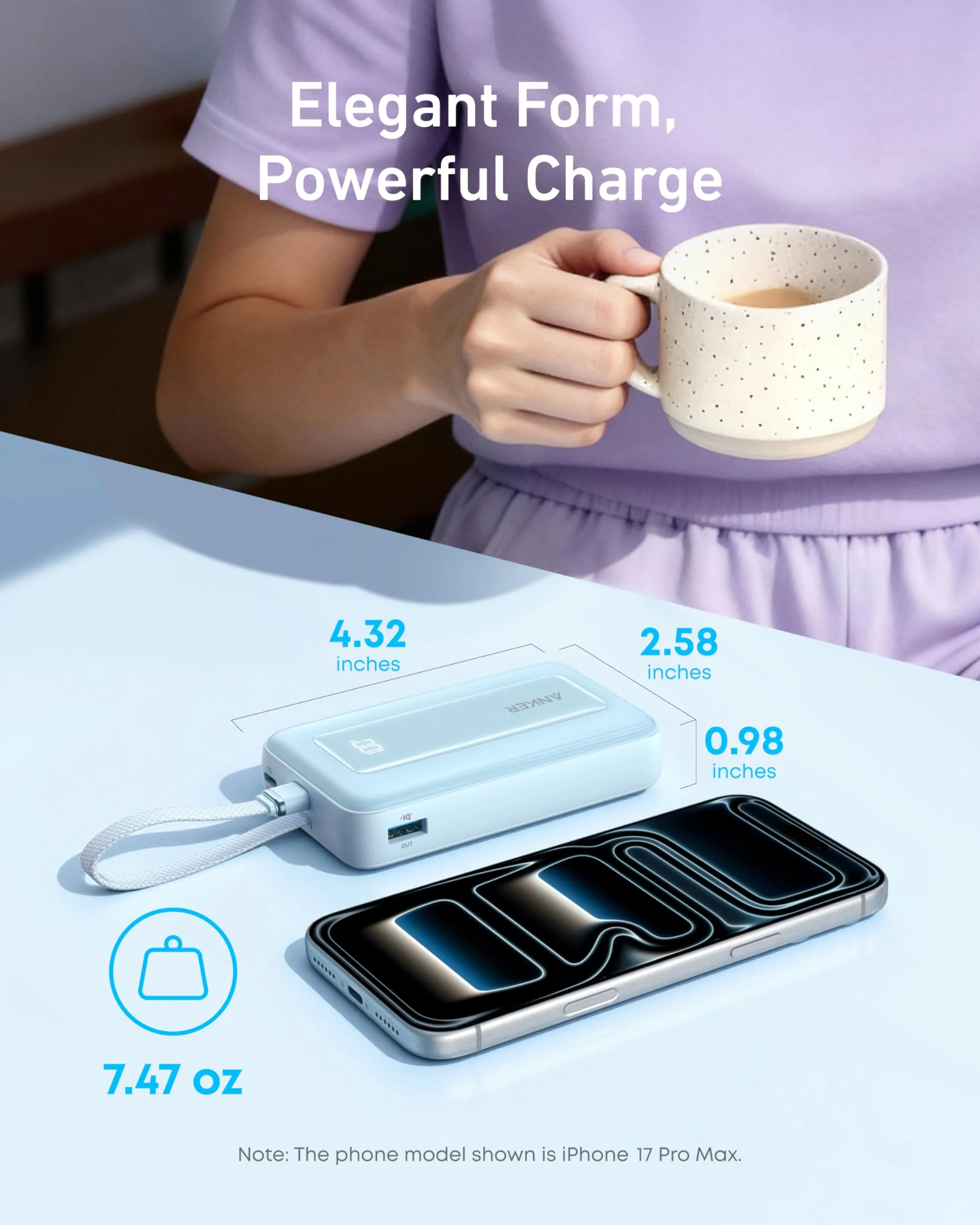 Anker Zolo Power Bank (10K, 30W) with a 5.4-inch (13.7 cm) built-in USB-C cable. - Image 27