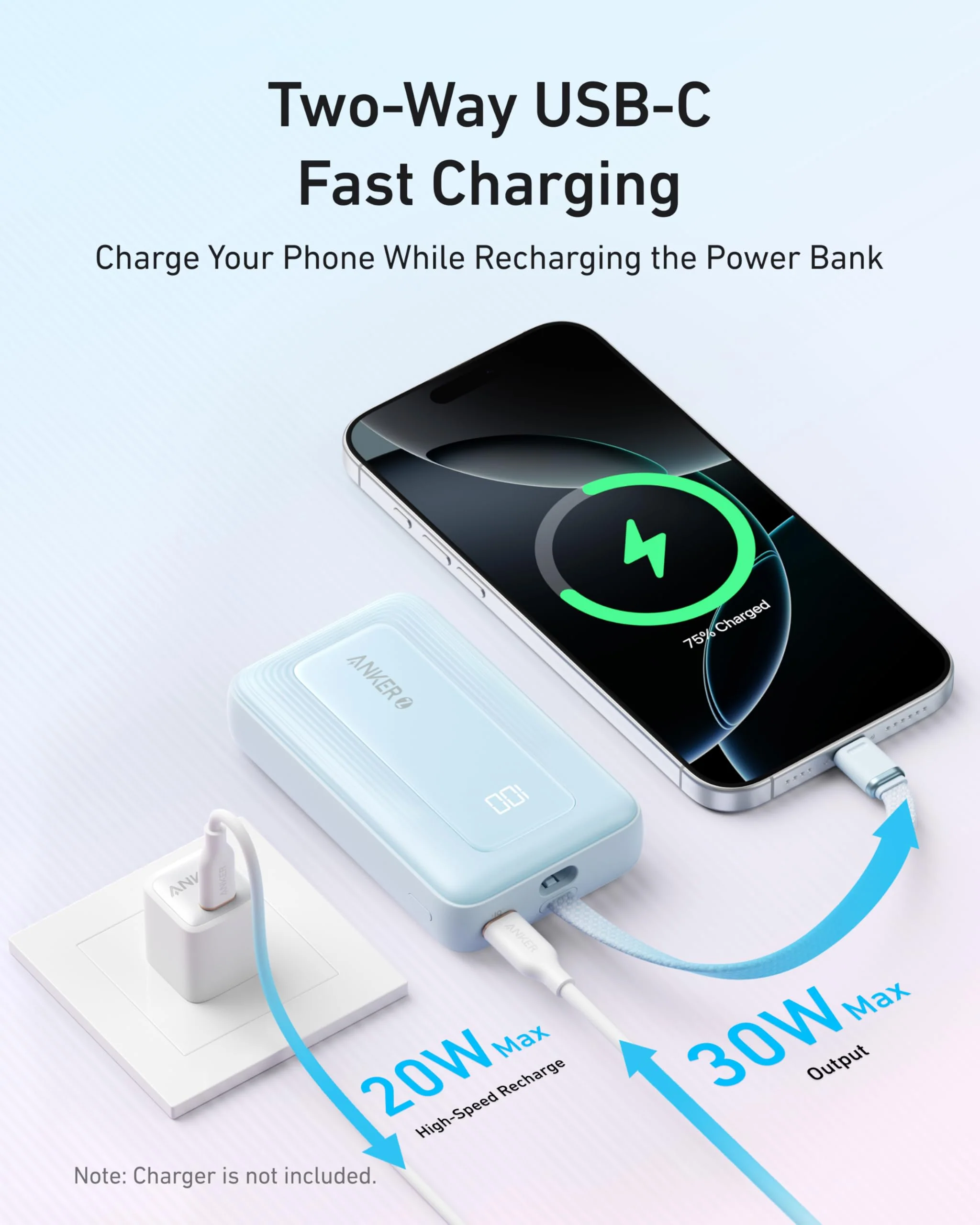 Anker Zolo Power Bank (10K, 30W) with a 5.4-inch (13.7 cm) built-in USB-C cable. - Image 5