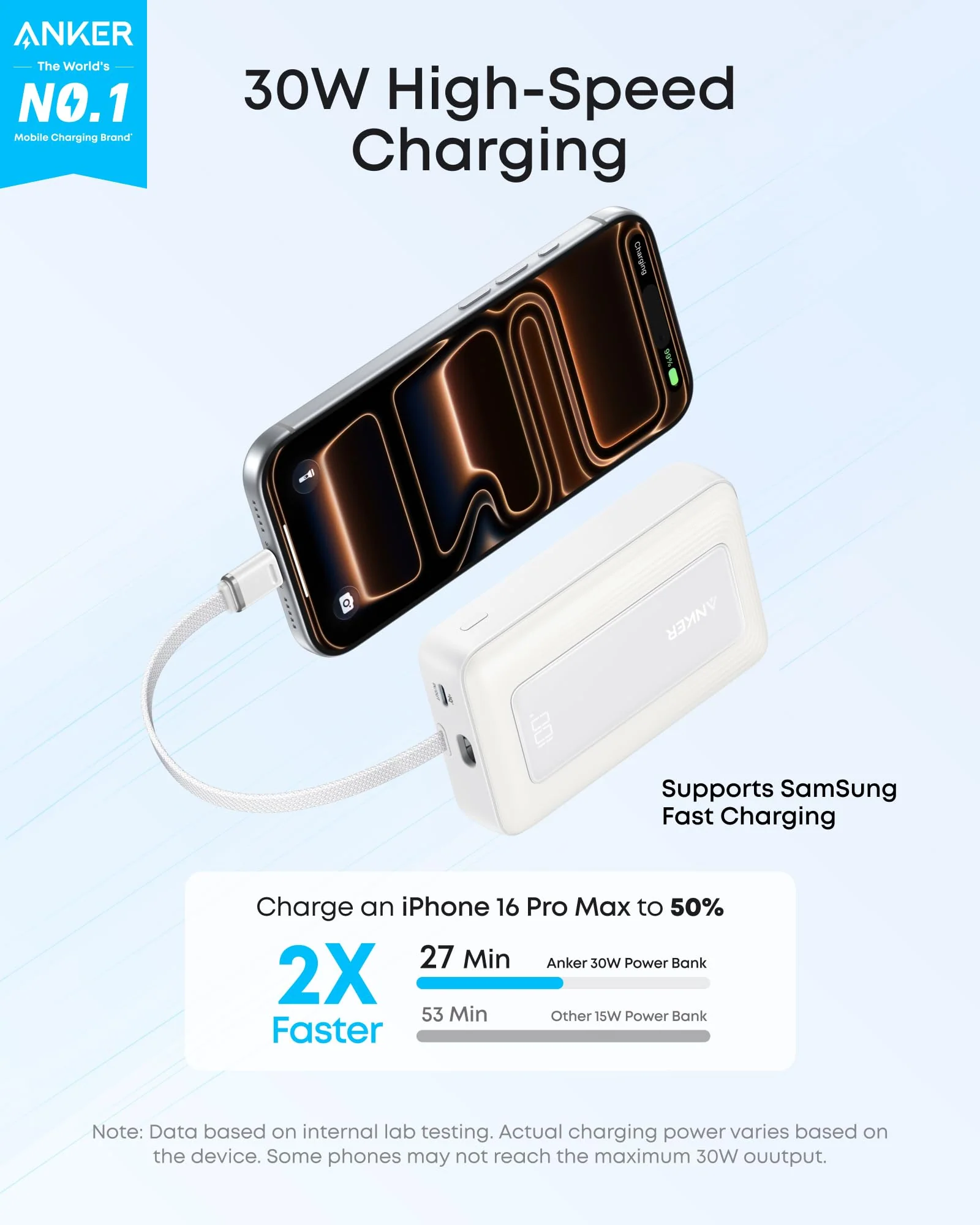 Anker Zolo Power Bank (10K, 30W) with a 5.4-inch (13.7 cm) built-in USB-C cable. - Image 9