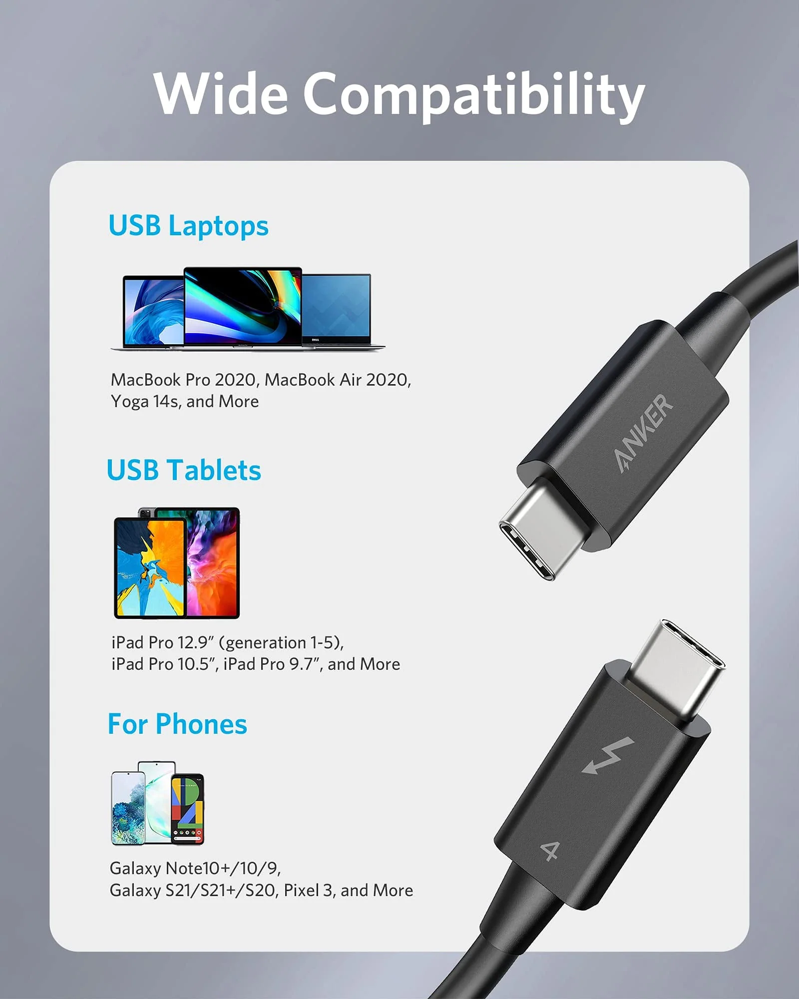 Refurbished Anker USB-C to USB-C Thunderbolt 4 100W Cable (2.3 ft) - Image 4