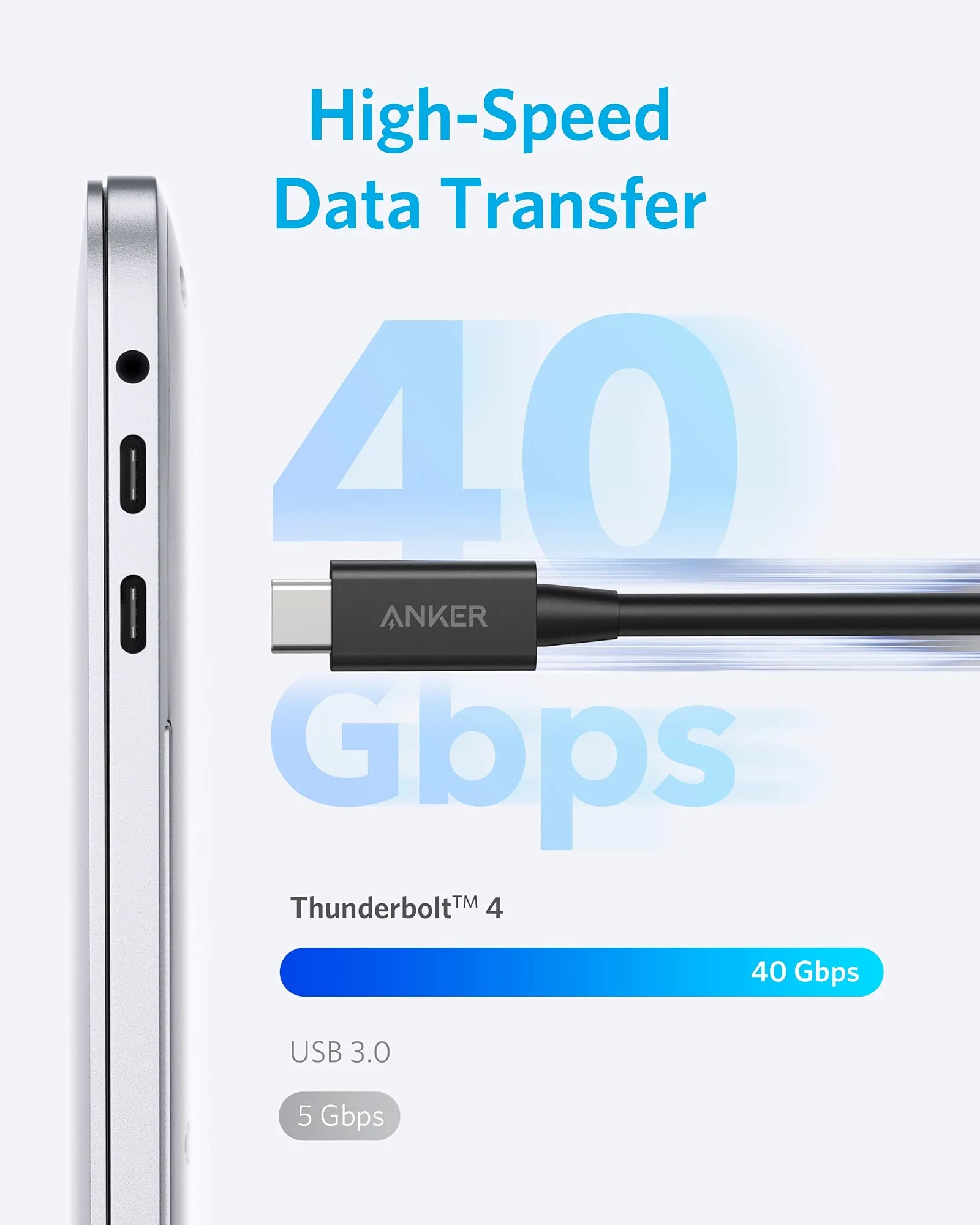 Refurbished Anker USB-C to USB-C Thunderbolt 4 100W Cable (2.3 ft) - Image 6