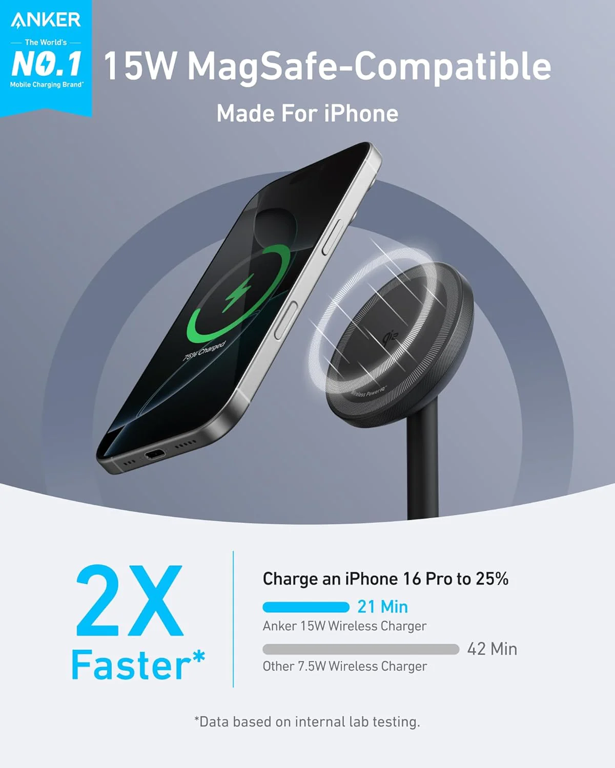 Anker MagGo iPhone 17 MagSafe Charger Compatible Stand (Qi2 15W,With Adapter) - Image 3