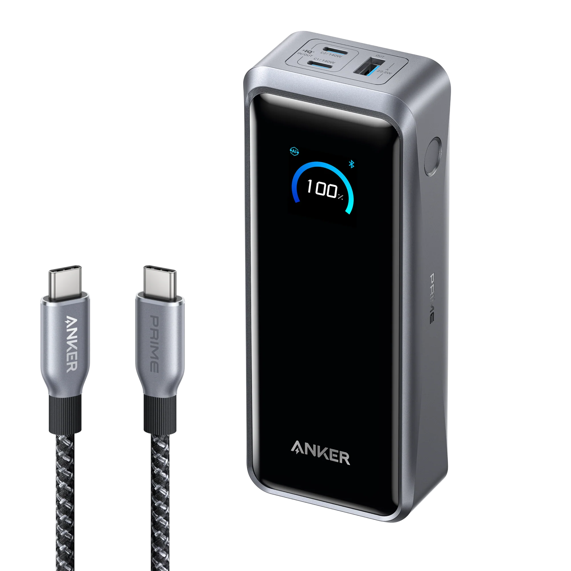 Anker Prime Power Bank (26K, 300W) and Anker Prime USB-C to USB-C Cable (240W, Upcycled-Braided)