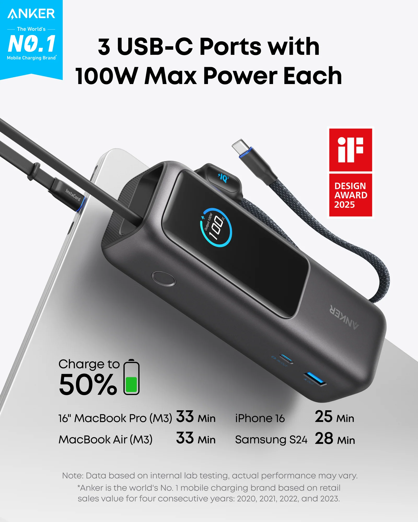 Anker Laptop Power Bank (25K, 165W, Built-In and Retractable Cables) and Anker Nano Travel Adapter (5-in-1, 20W, 1-Pack) - Image 2