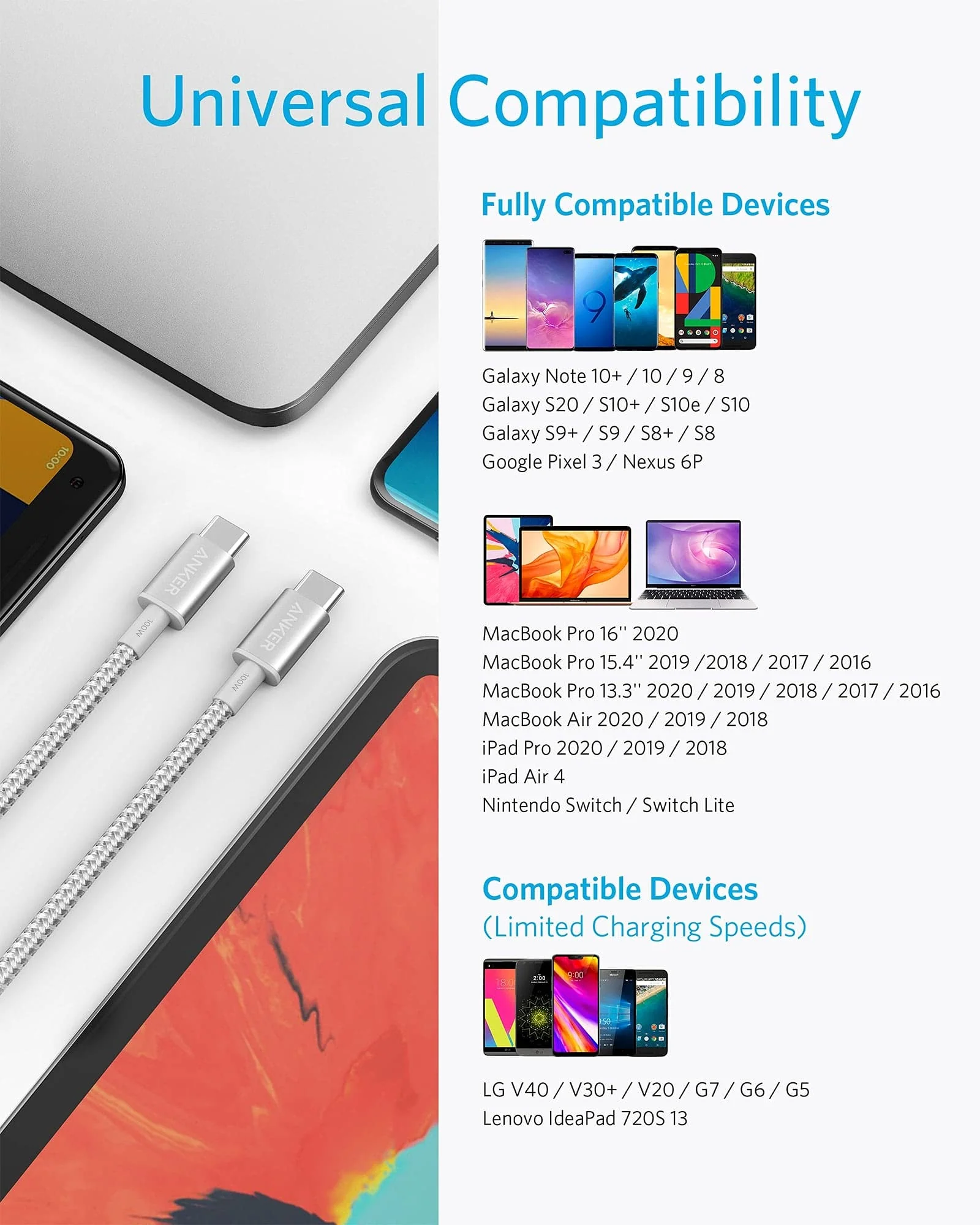 Anker <b>523</b> Charger (Nano 3, 47W) and New Nylon USB-C to USB-C 100W Cable (10 ft) - Image 10