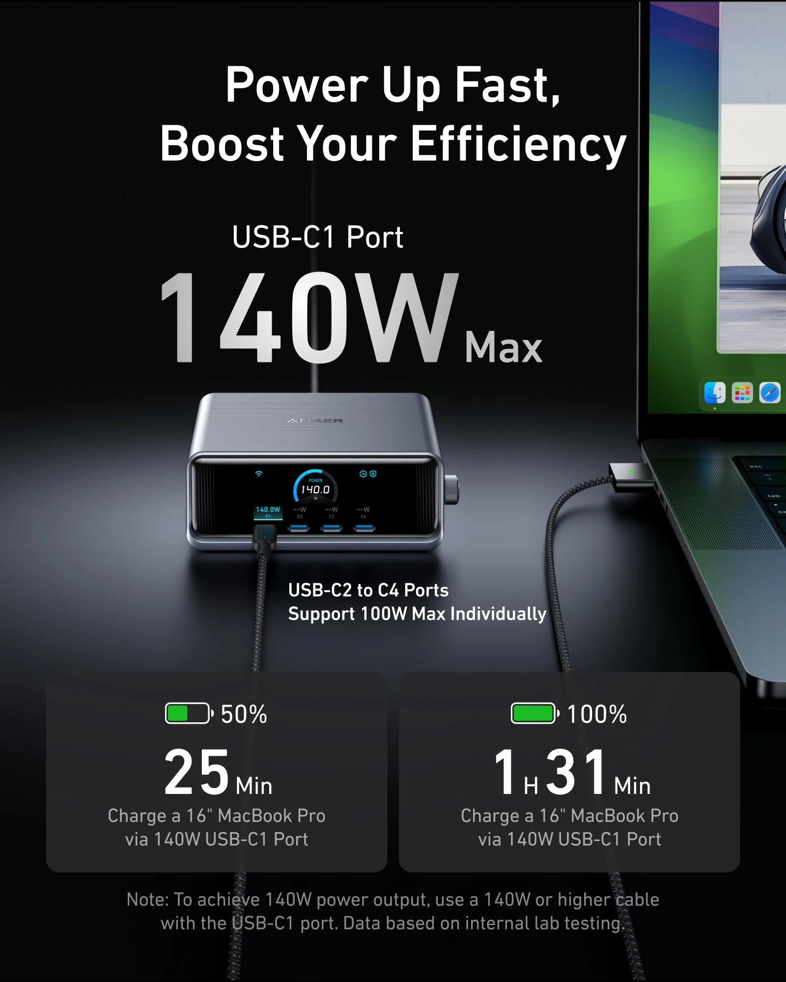 Anker Prime Charger (250W, 6 Ports, GaNPrime) with USB-C to USB-C Cable (240W) - Image 3