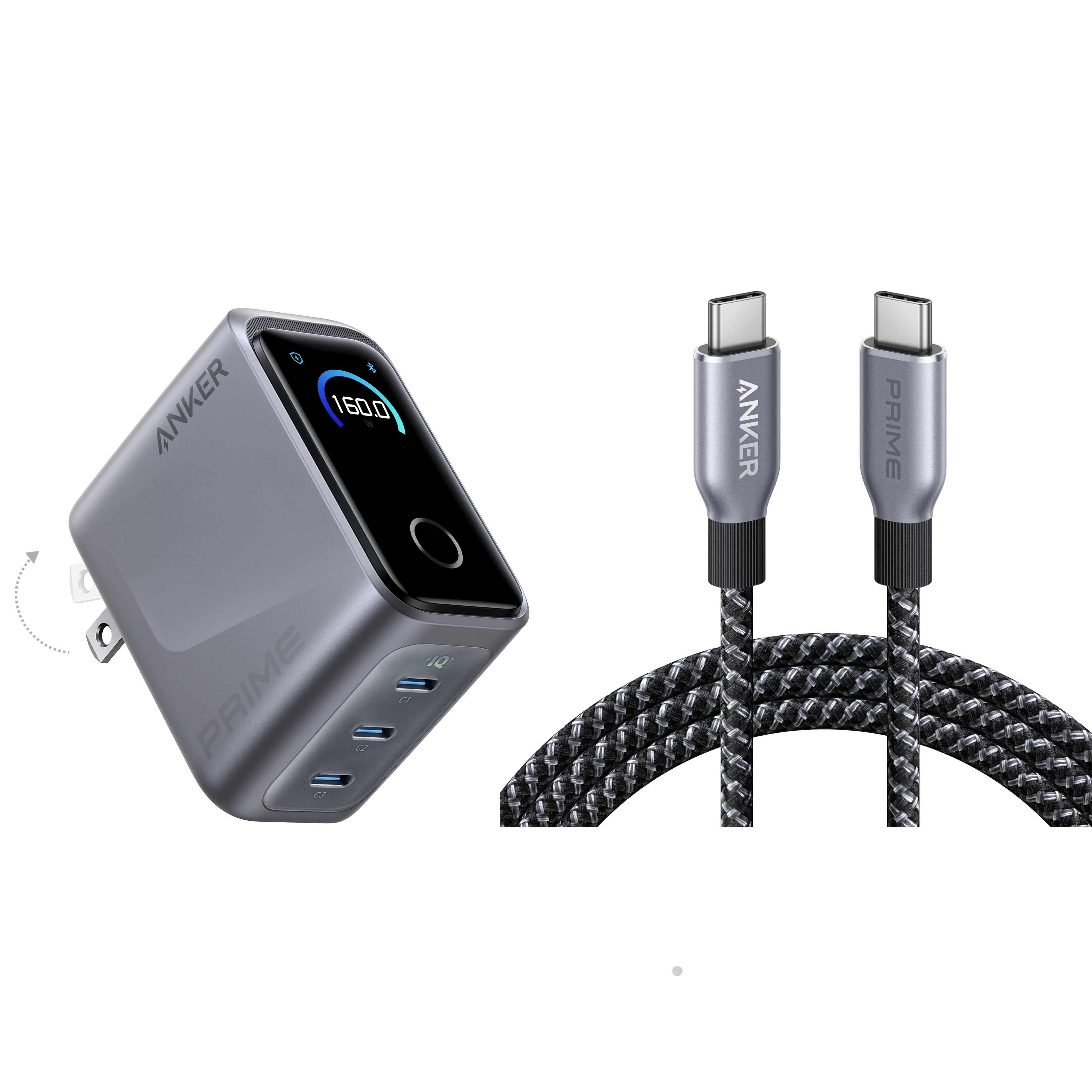 Anker Prime Charger (160W, 3 Ports, Smart Display) with Anker Prime USB-C to USB-C Cable (240W, Upcycled-Braided) - Image 13
