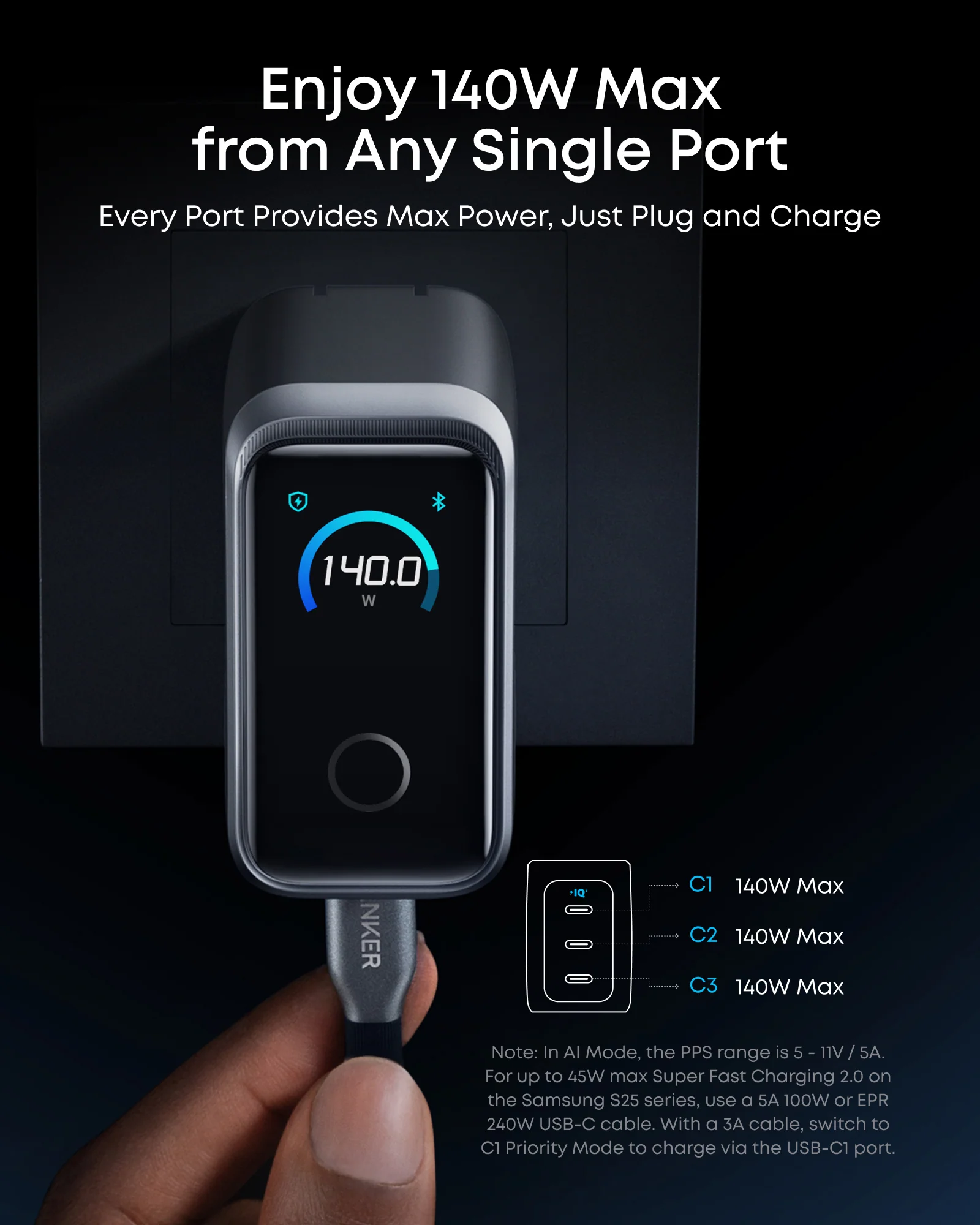 Anker Prime Charger (160W, 3 Ports, Smart Display) with Anker Prime USB-C to USB-C Cable (240W, Upcycled-Braided) - Image 15
