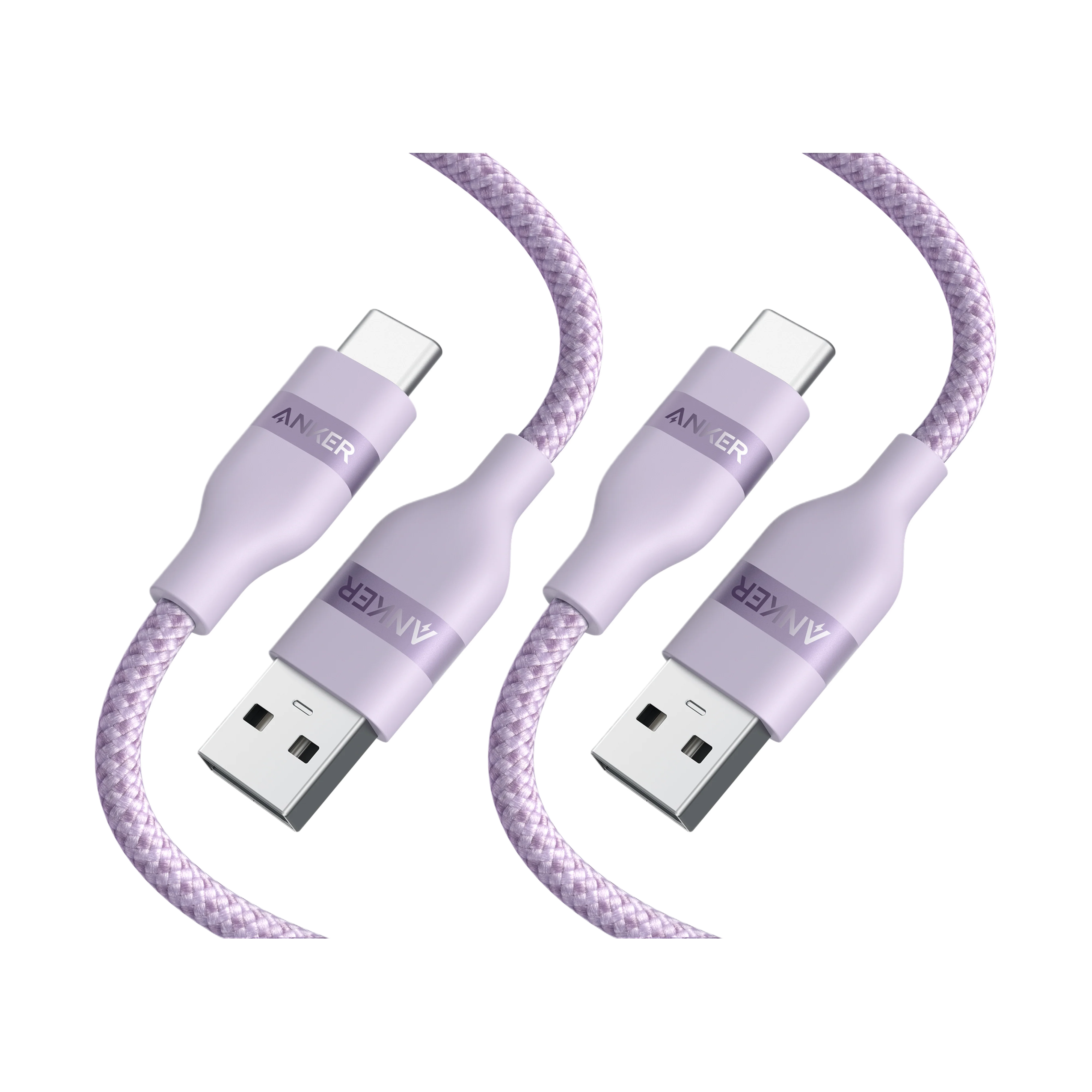 Anker USB-A to USB-C Cable (Upcycled-Braided, 2 Pack, Violet)