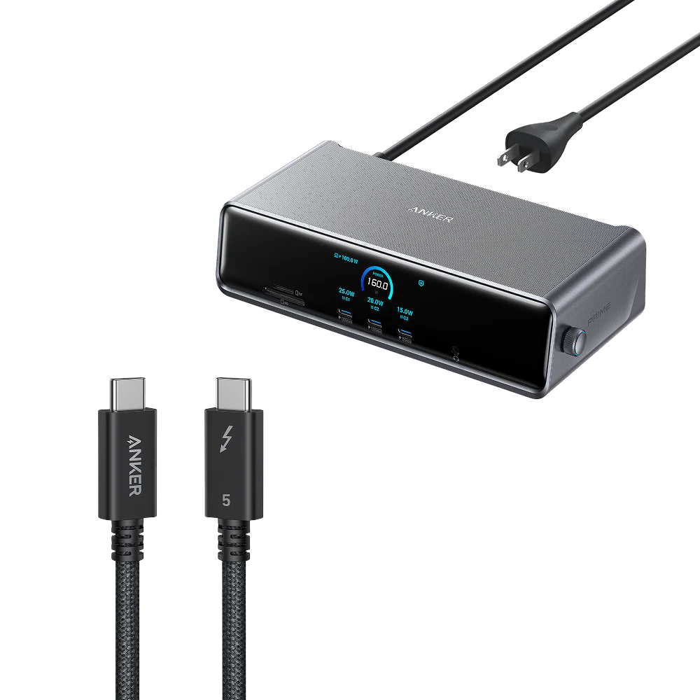 Anker Prime Docking Station (14-in-1, Triple Display, DisplayLink) with DL7400 and Thunderbolt 5 Cable (3.3 ft, 80Gbps, 240W)