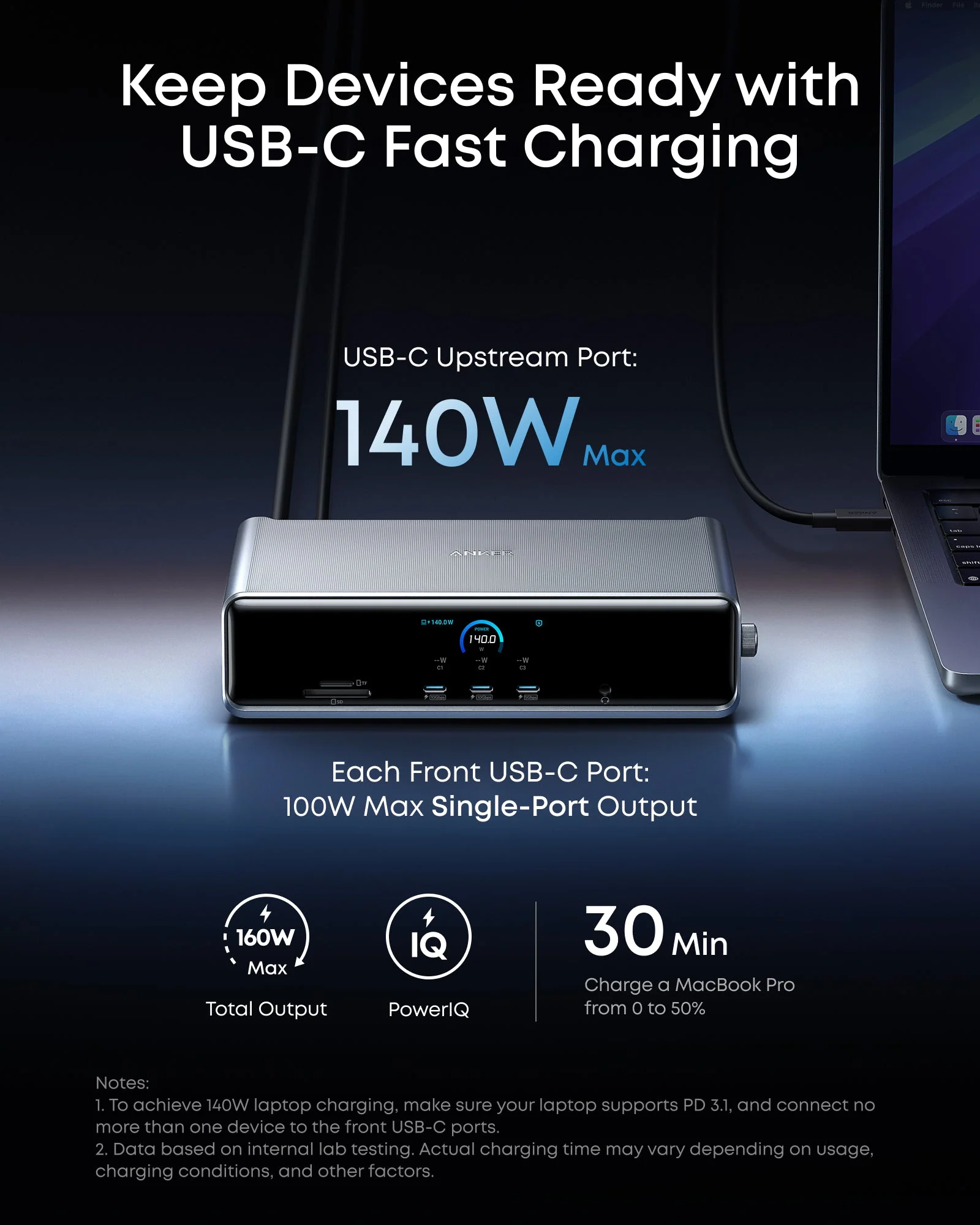 Anker Prime Docking Station (14-in-1, Triple Display, DisplayLink) with DL7400 and Thunderbolt 5 Cable (3.3 ft, 80Gbps, 240W) - Image 5