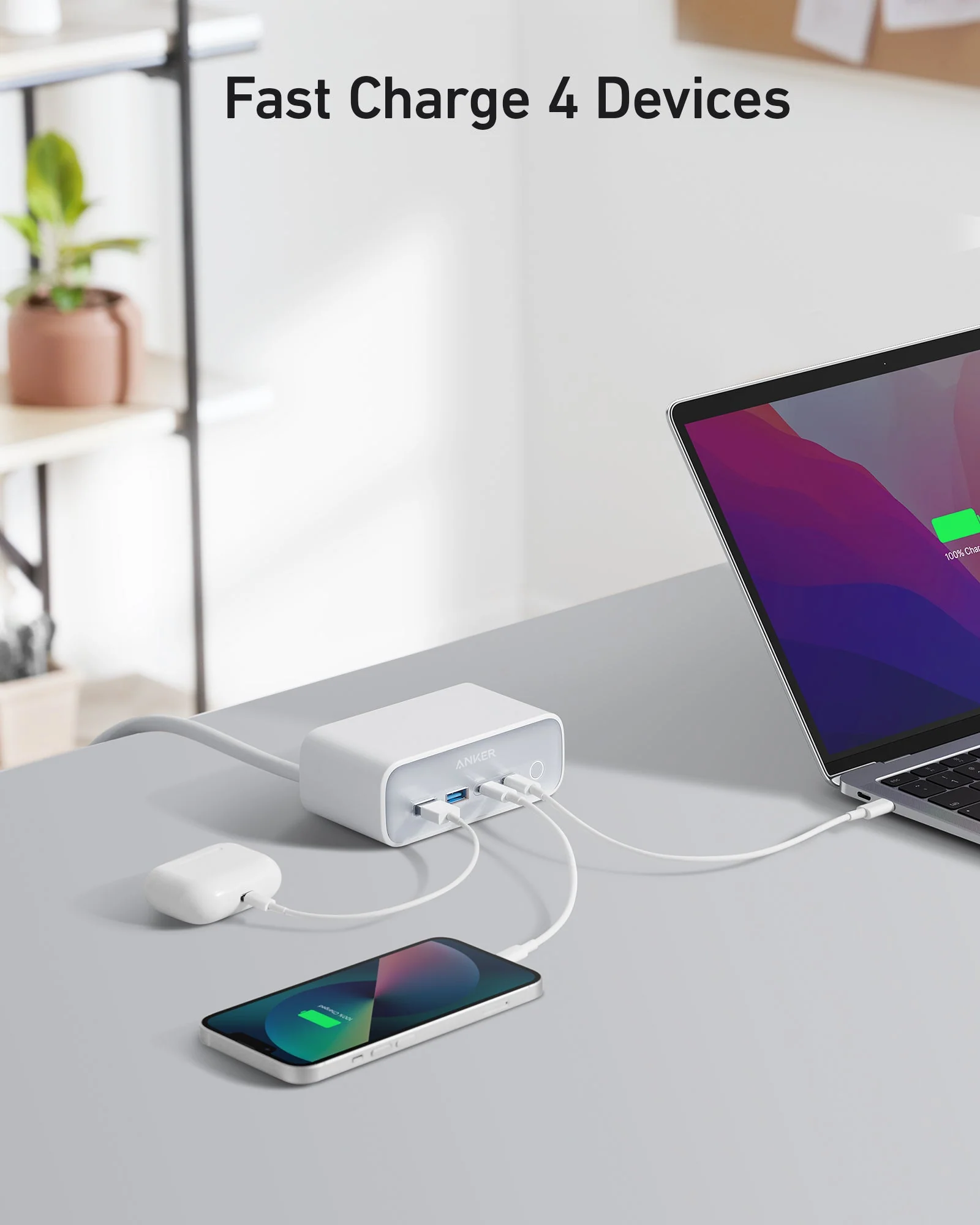 Anker 525 Charging Station and Anker USB-A to USB-C Cable (3 ft/6 ft, Upcycled-Braided) - Image 3
