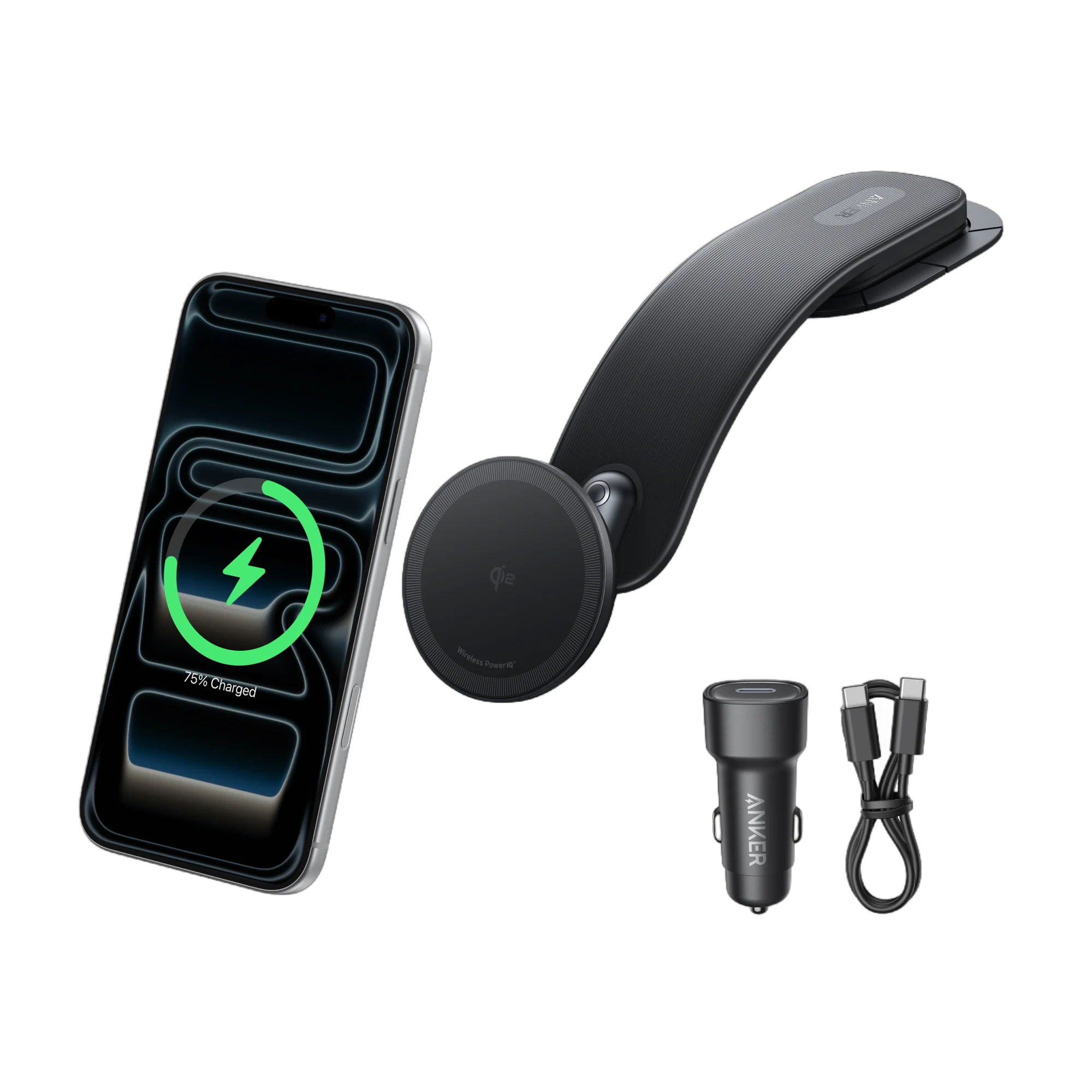 Anker Nano Wireless Car Charger (Magnetic, Detachable Pad) and Anker 140W 2-in-1 USB-C to USB-C Cable - Image 2