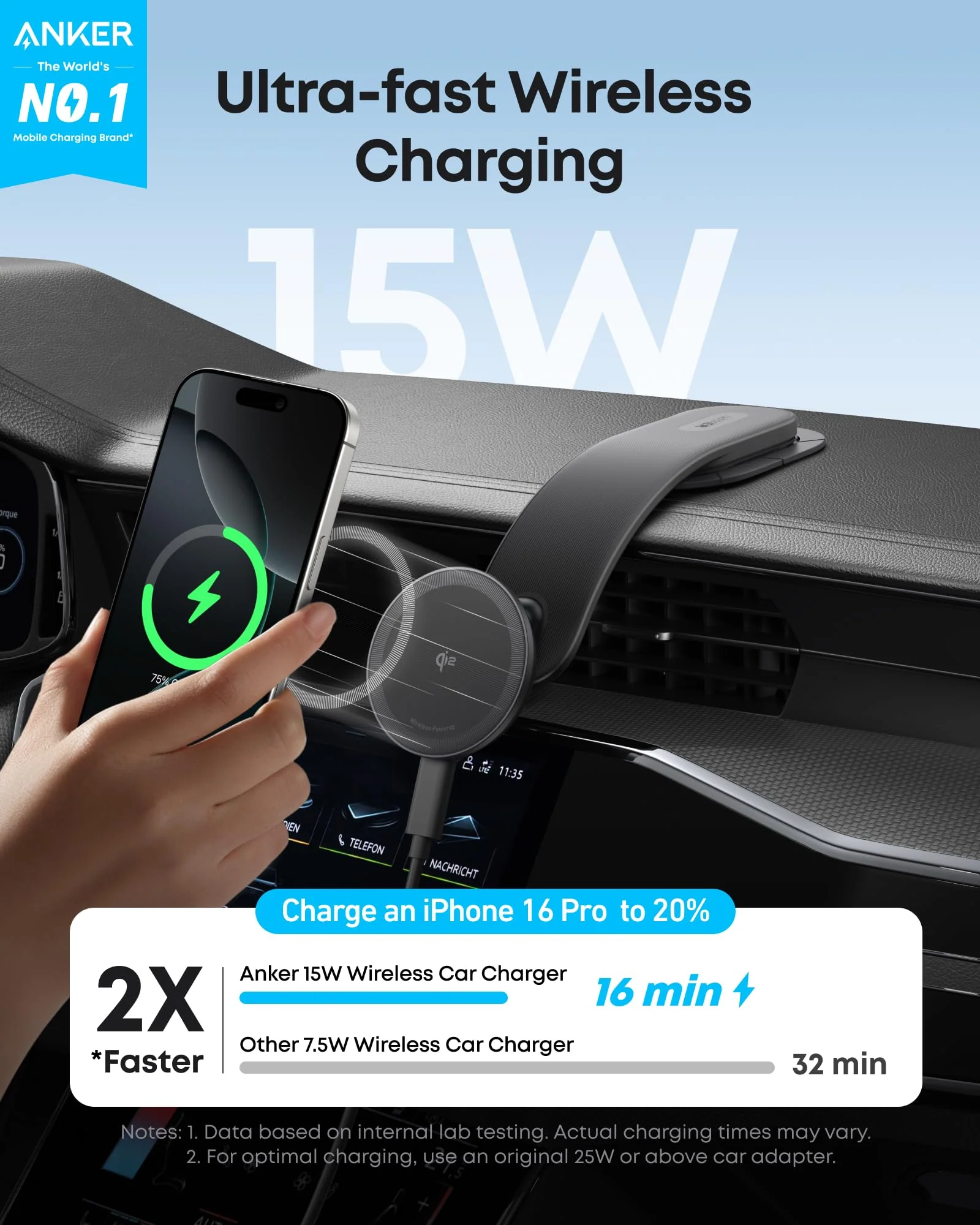 Anker Nano Wireless Car Charger (Magnetic, Detachable Pad) and Anker 140W 2-in-1 USB-C to USB-C Cable - Image 3